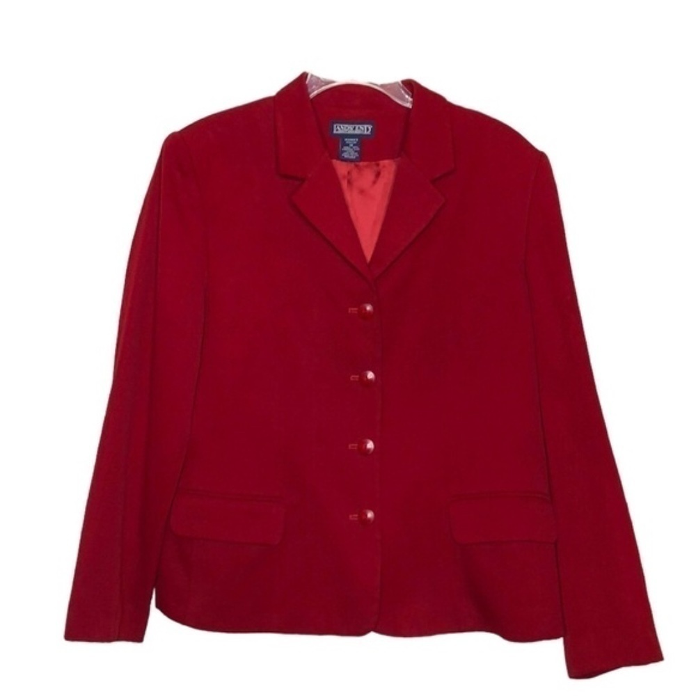 Lands’ END - Red 100% Wool Classic Button Front Blazer w/ Pockets - Size 14